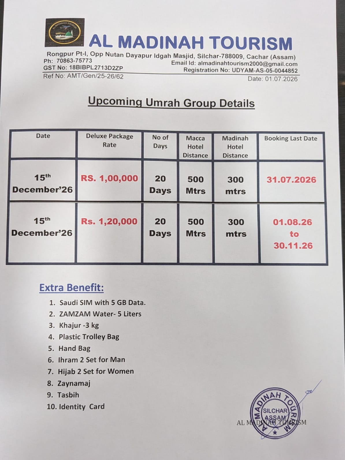 Al Madinah Tourism — Upcoming Umrah Group Details announcement